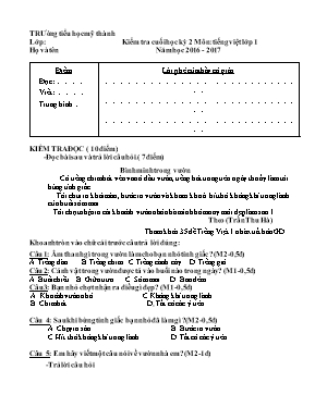 Đề kiểm tra học kì II Tiếng việt lớp 1 - Đề 2 - Năm học 2016-2017 - Trường Tiểu học Mỹ Thành